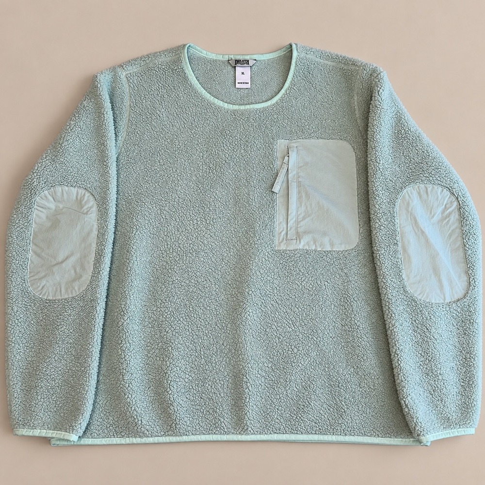 Duluth Trading Co Women XL Sherpa Fleece Pullover Mint  Elbow Patch Cabincore